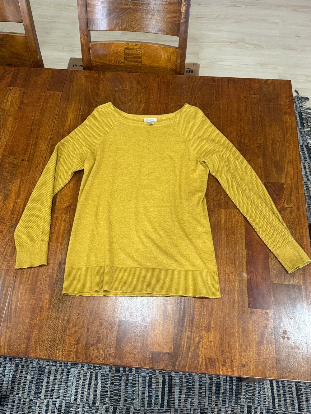 Loft Mustard yellowish/ green (with red hues)  Knit Boatneck Sweater